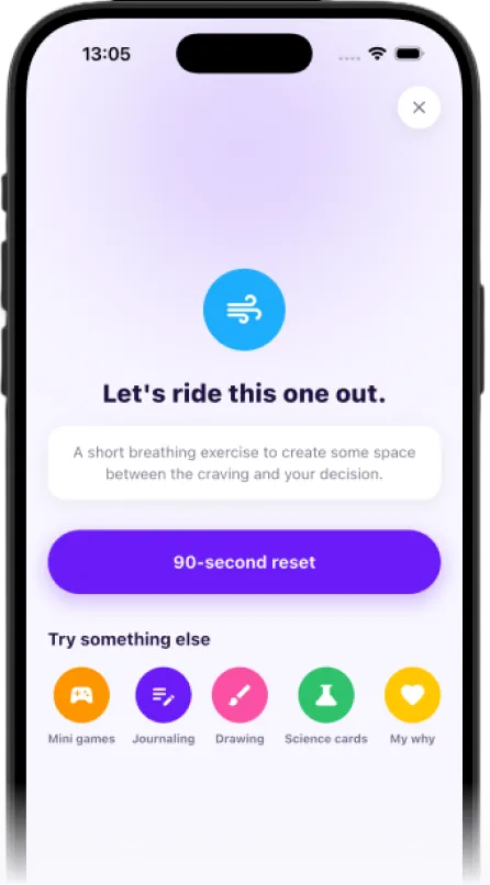 Syro craving support screen with a 90-second reset and other tools to try