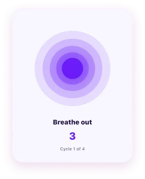 Syro breathing exercise showing Breathe out, cycle 1 of 4